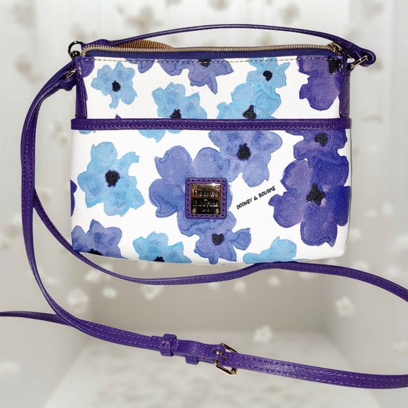 Y2K Dooney & Bourke White Purple Blue Ginger Floral Leather Crossbody Purse Bag - Picture 4 of 12